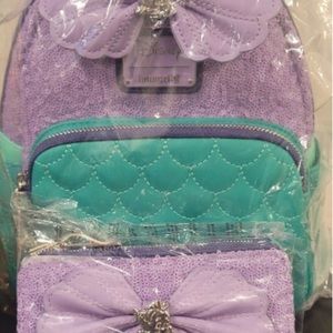 Loungefly Exclusive Little Mermaid Sequin Mini Backpack WITH wallet